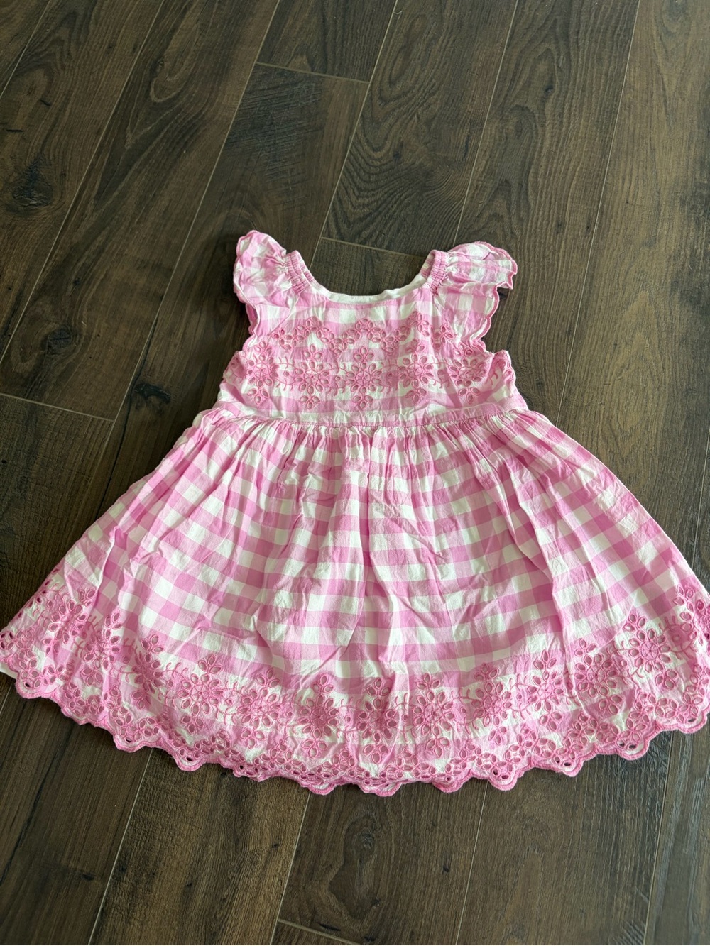 GAP Pink and White Gingham Dress with Eyelet Trim